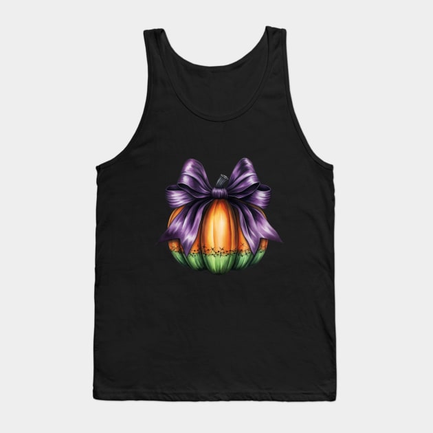 Fall Pumpkin with Big Purple Bow Tank Top by LaartStudio